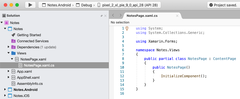 NotesPage.xaml.cs 열기