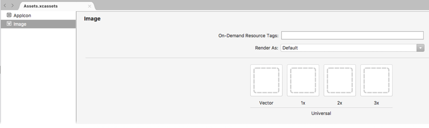 Mac용 Visual Studio 내 자산 카탈로그에 있는 새 이미지 세트의 스크린샷