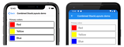 중첩된 StackLayout 개체의 스크린샷