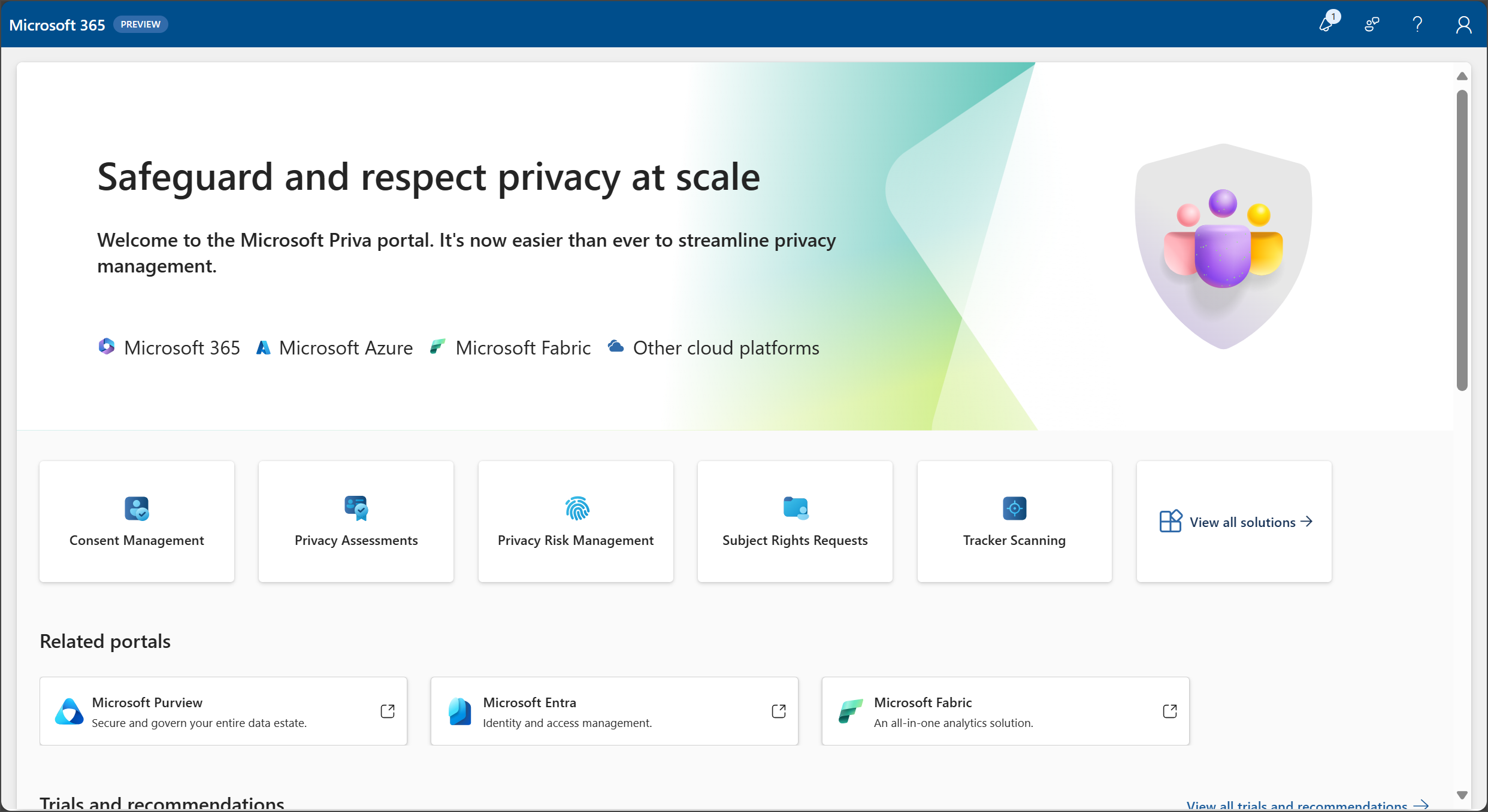 Microsoft Priva 포털의 스크린샷.