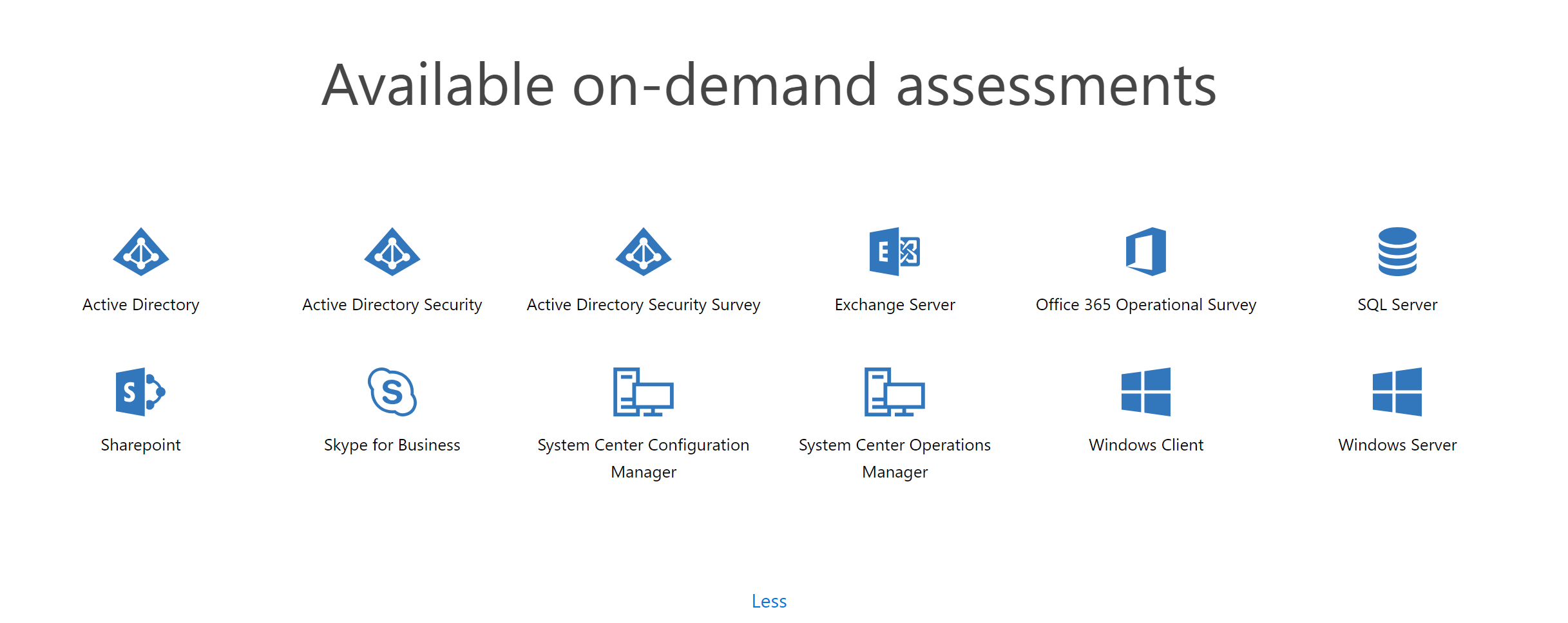 SharePoint, Entra ID, Exchange Server 등과 같은 사용 가능한 항목 목록이 포함된, 사용 가능한 주문형 평가