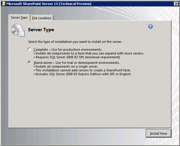 SharePoint Installation Server Type