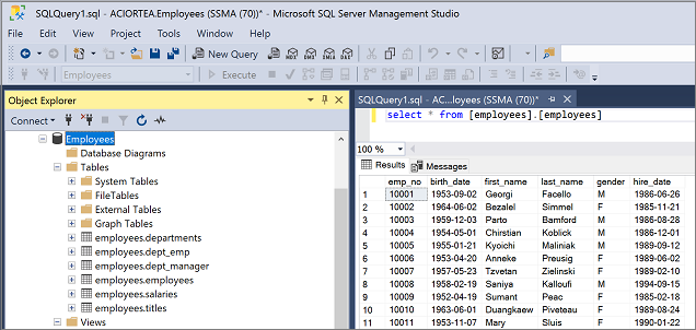 SQL Server Management Studio의 유효성 검사를 보여주는 스크린샷