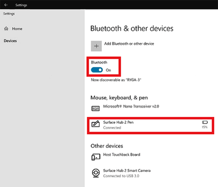 Bluetooth를 통해 Surface Hub 펜 연결