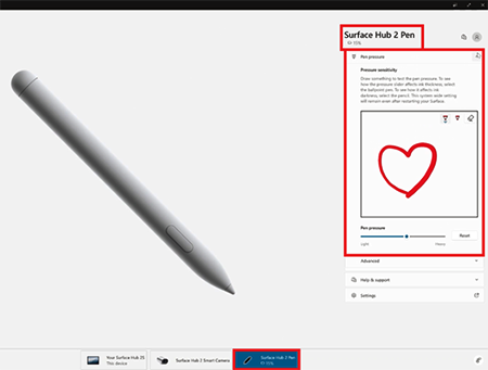 Surface Hub 펜의 압력 조정