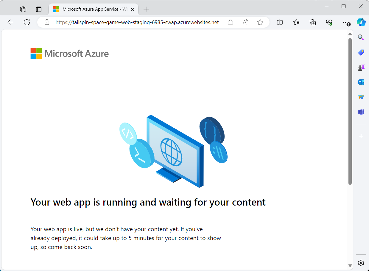 Screenshot of the default home page in Azure App Service.