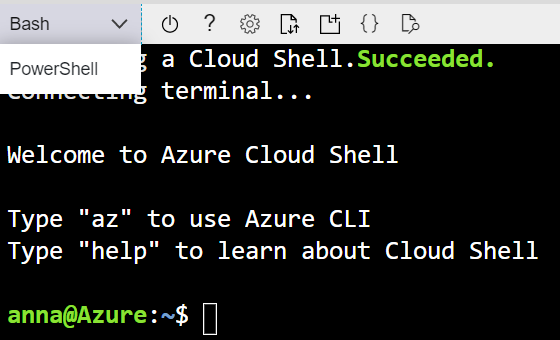 Azure Cloud Shell을 보여 주는 스크린샷