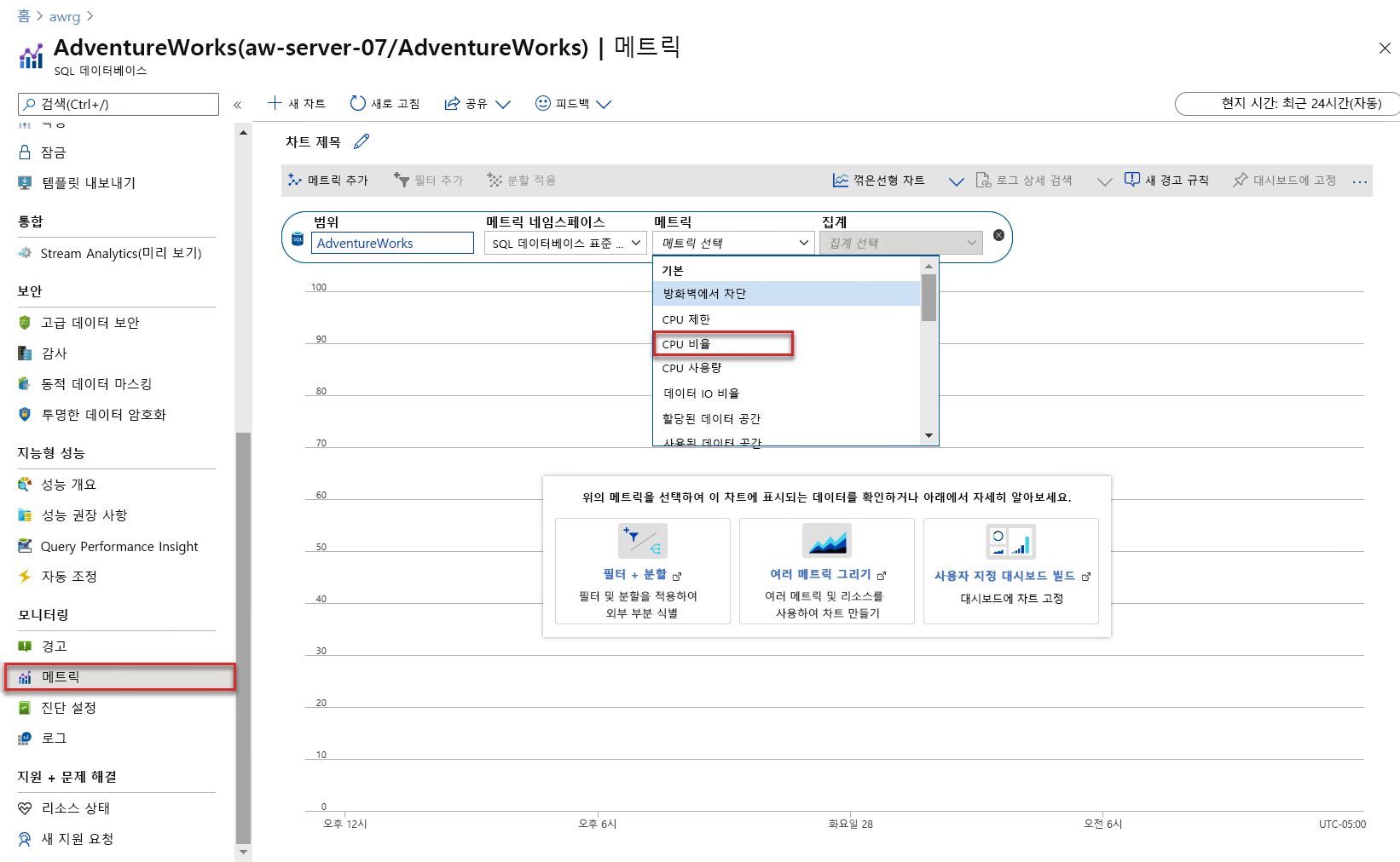 Azure Monitor 메트릭 스크린샷