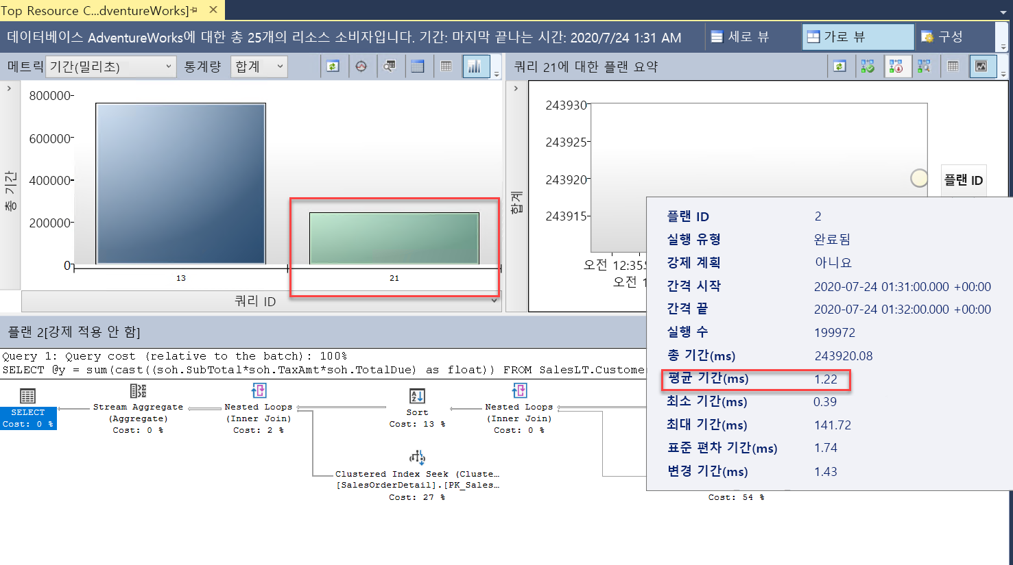 더 빠르게 실행되는 상위 쿼리 결과 스크린샷