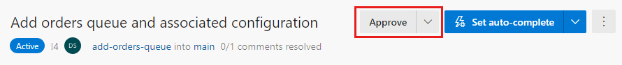 끌어오기 요청에 대한 승인 단추를 보여주는 Azure DevOps의 스크린샷