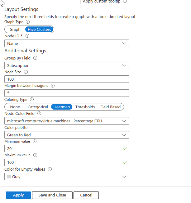 Screenshot that shows the settings for the layout of a graph in a workbook.