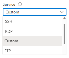 Azure Portal의 보안 규칙에 대한 서비스 규칙 옵션을 보여주는 스크린샷.