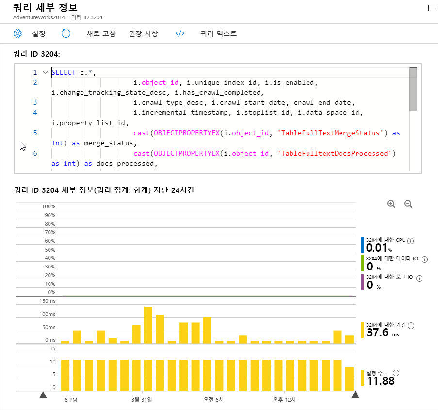 Screenshot of the details of Query ID 3204 in Query Performance Insight.