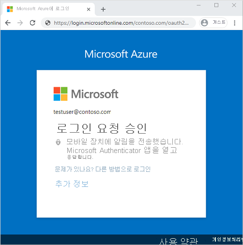 Microsoft Authenticator 앱 승인 요청 스크린샷.