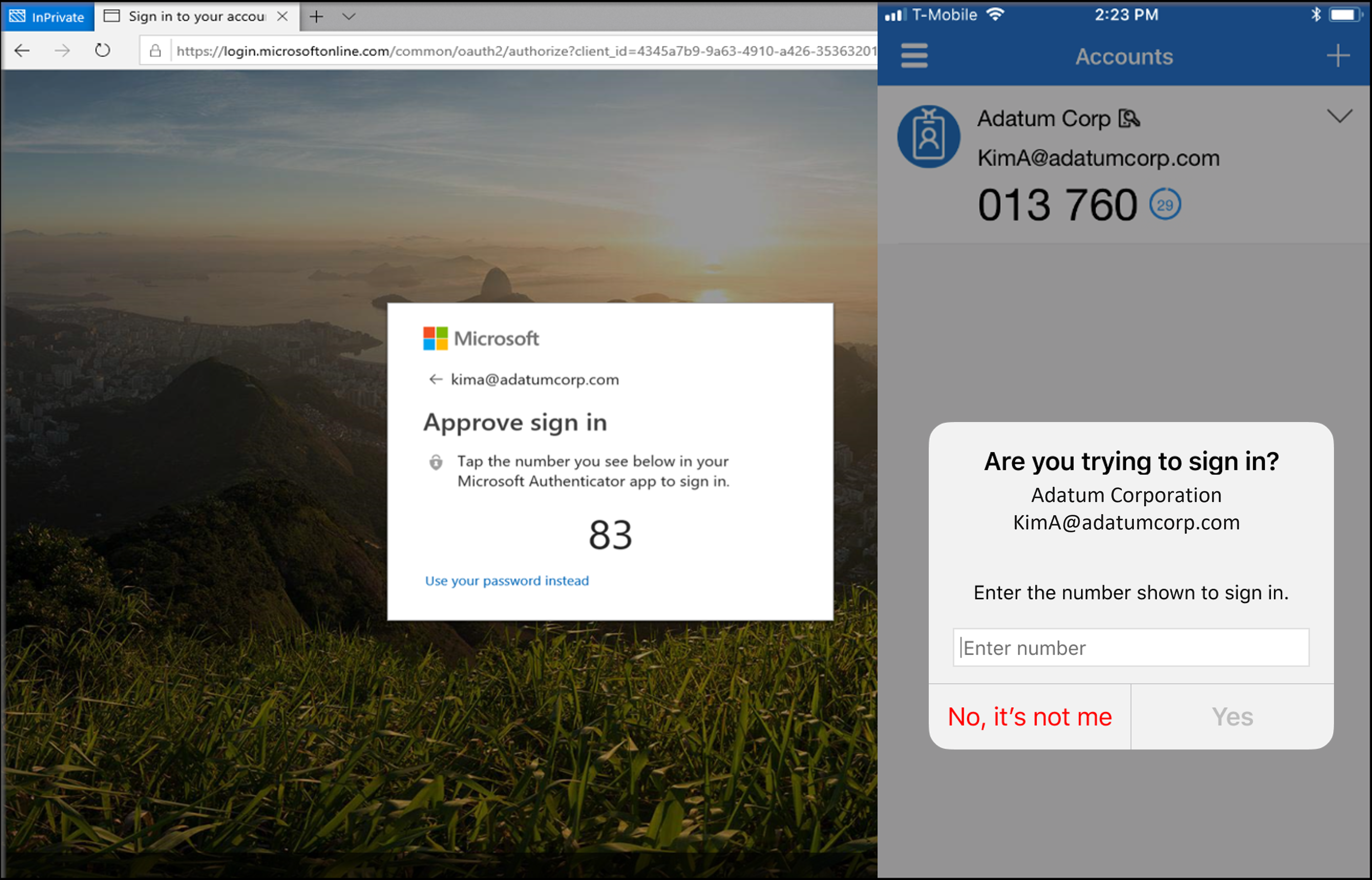 Microsoft Authenticator 로그인 요청 스크린샷