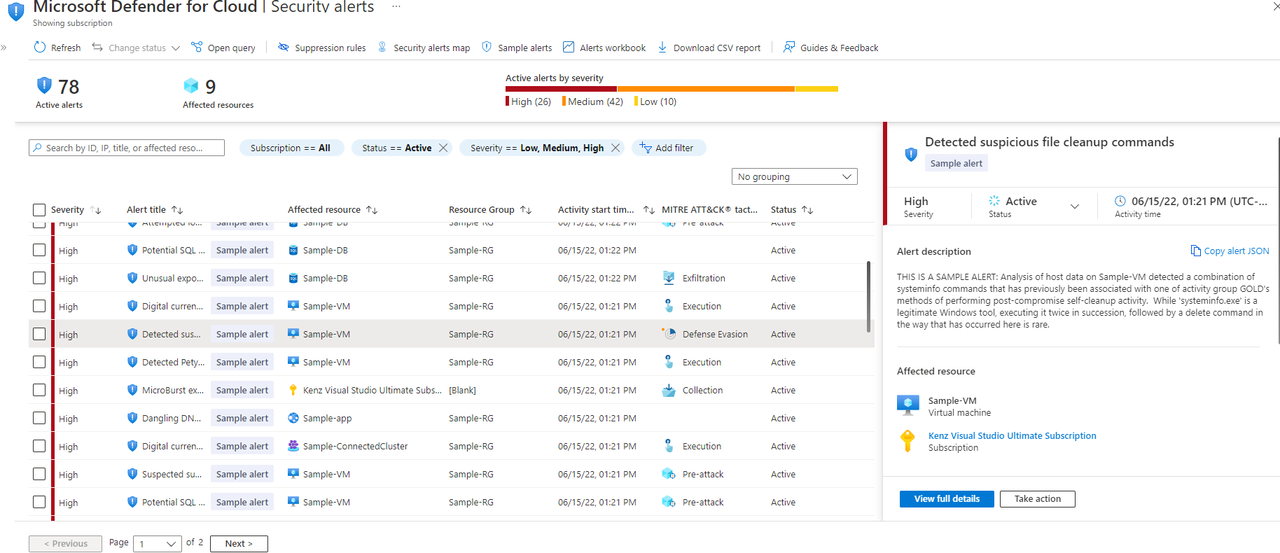 Screenshot of the Defender for Cloud Alert Details Flyout.