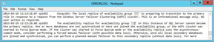 사례 3의 SQL Server 오류 로그 스크린샷