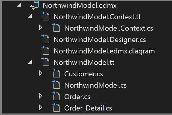 솔루션 탐색기 Entity Framework 모델 파일을 보여 주는 스크린샷