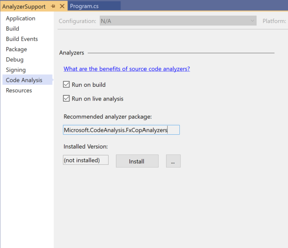 .NET Core 도구 분석기 지원