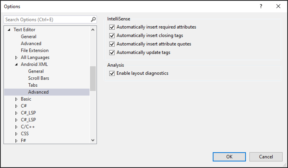 Android XML IntelliSense 옵션