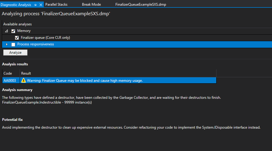 .NET Core 종료자 큐를 검사하는 자동 분석기