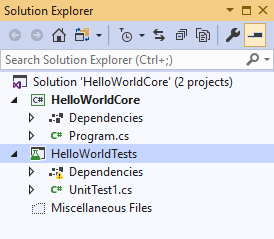 Unit test project in Solution Explorer