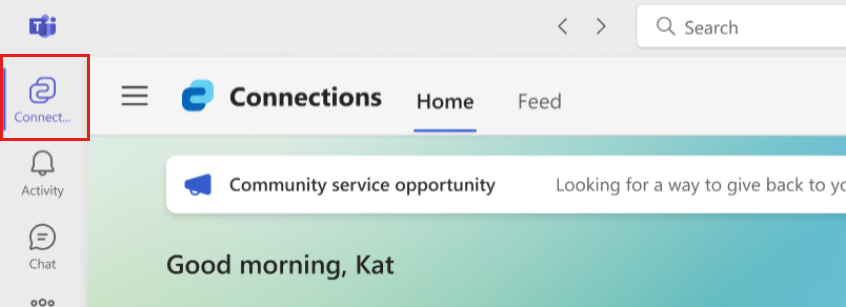 Microsoft Teams에서 Viva Connections 액세스하는 스크린샷