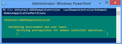 PowerShell Uninstall-ADDSDomainController -LastDomainControllerInDomain 예제