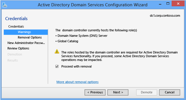 Active Directory 도메인 Services 구성 마법사 - 자격 증명 FSMO 역할 영향