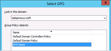 GPO를 멤버 서버 및 워크스테이션 OU에 연결하는 동안 방금 만든 GPO를 선택할 위치를 보여 주는 스크린샷.