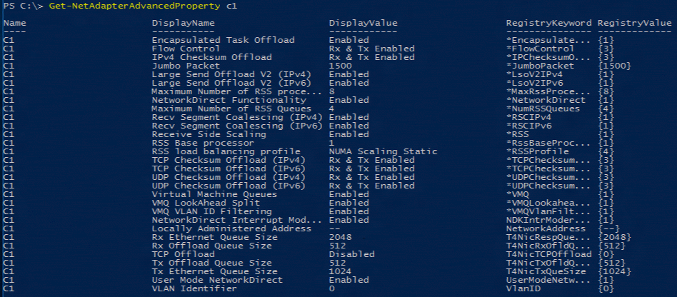 Get-NetAdapterAdvancedProperty C1