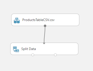 Products Table C S V dot c s v와 Split Data 간의 연결을 보여주는 실험 캔버스의 스크린샷.