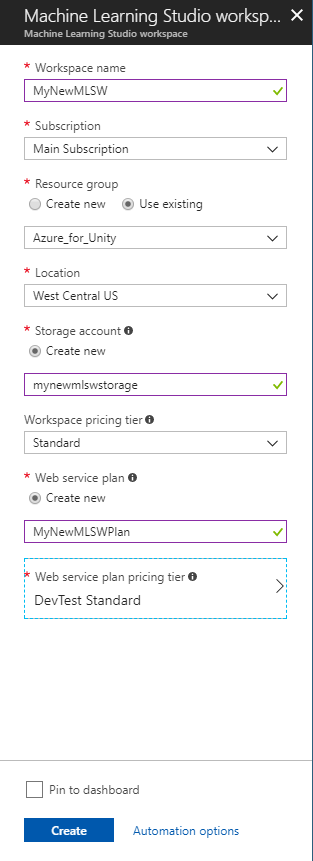 사용자가 텍스트 필드에 입력한 정보를 보여 주는 Azure Machine Learning Studio 대화 상자의 스크린샷