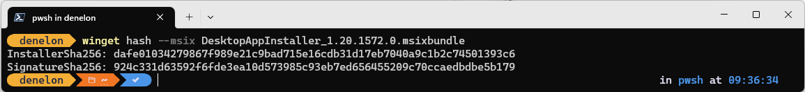 winget hash msix 명령