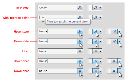 다양한 상태의 일반 검색 상자 그림 