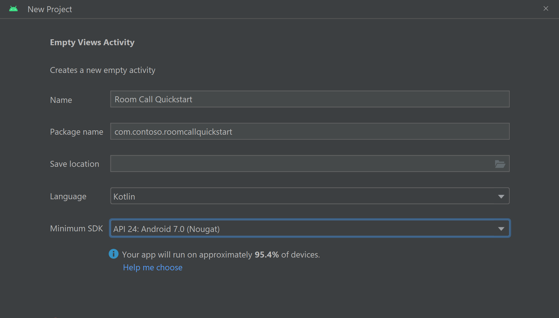 Screenshot showing new project properties in the Project Setup Screen.