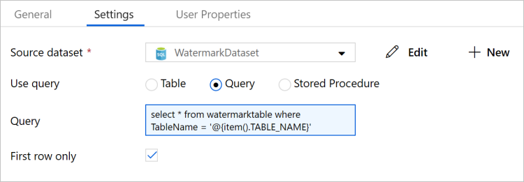 First Lookup Activity - settings