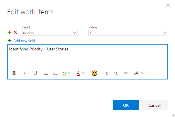 Screenshot of Edit work items dialog.