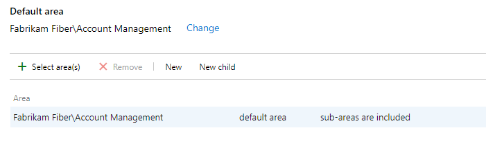 Screenshot shows Verify area paths for Account Management team.