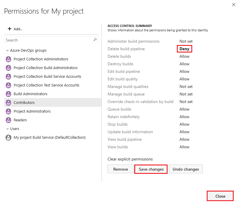 Screenshot showing project-level pipeline security dialog.