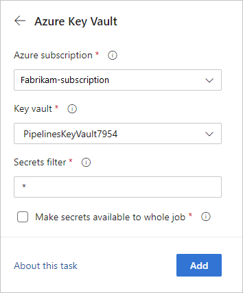 Add the Azure Key Vault task.