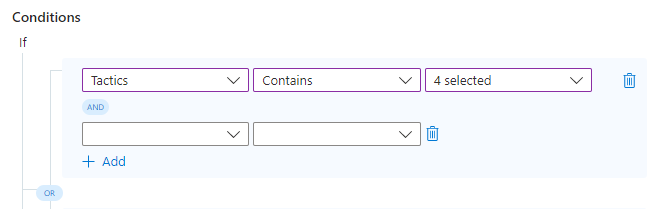 Screenshot of empty new condition row in automation rules.