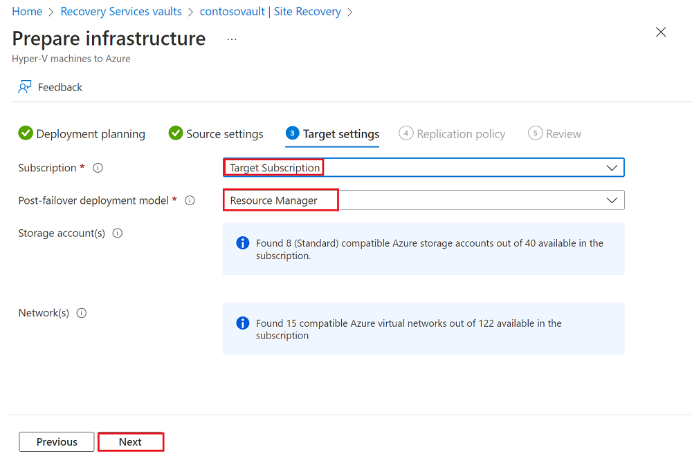 Screenshot that shows the Target settings pane.