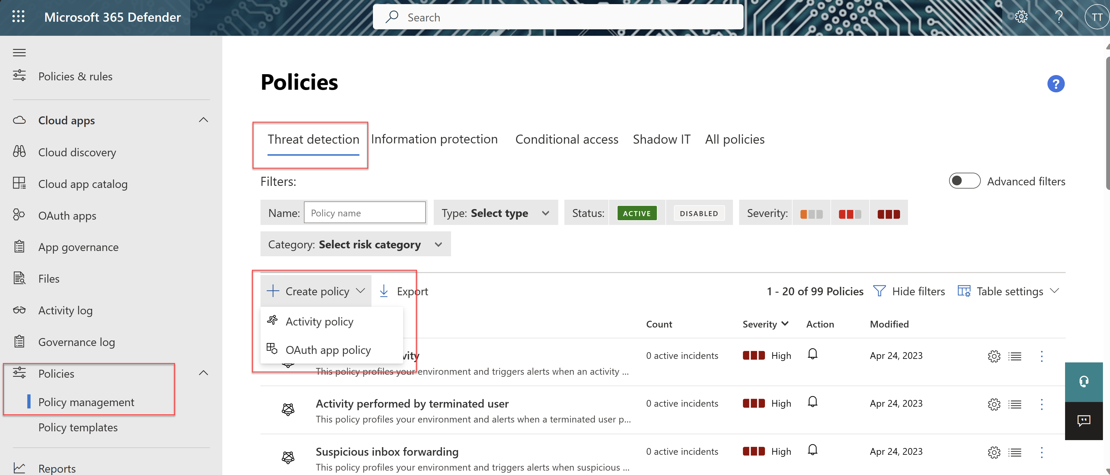 Opprett en policy for trusselregistrering.