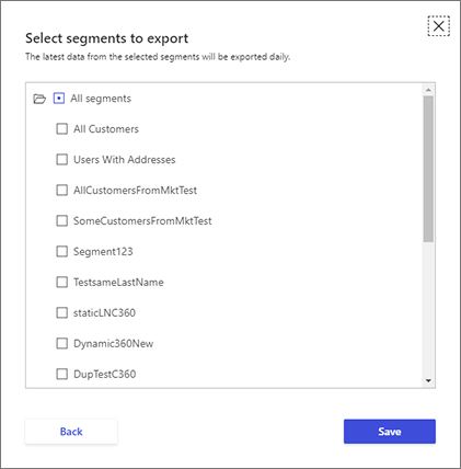 Velg dialogboksen Velg segmenter i Customer Insights - Data.