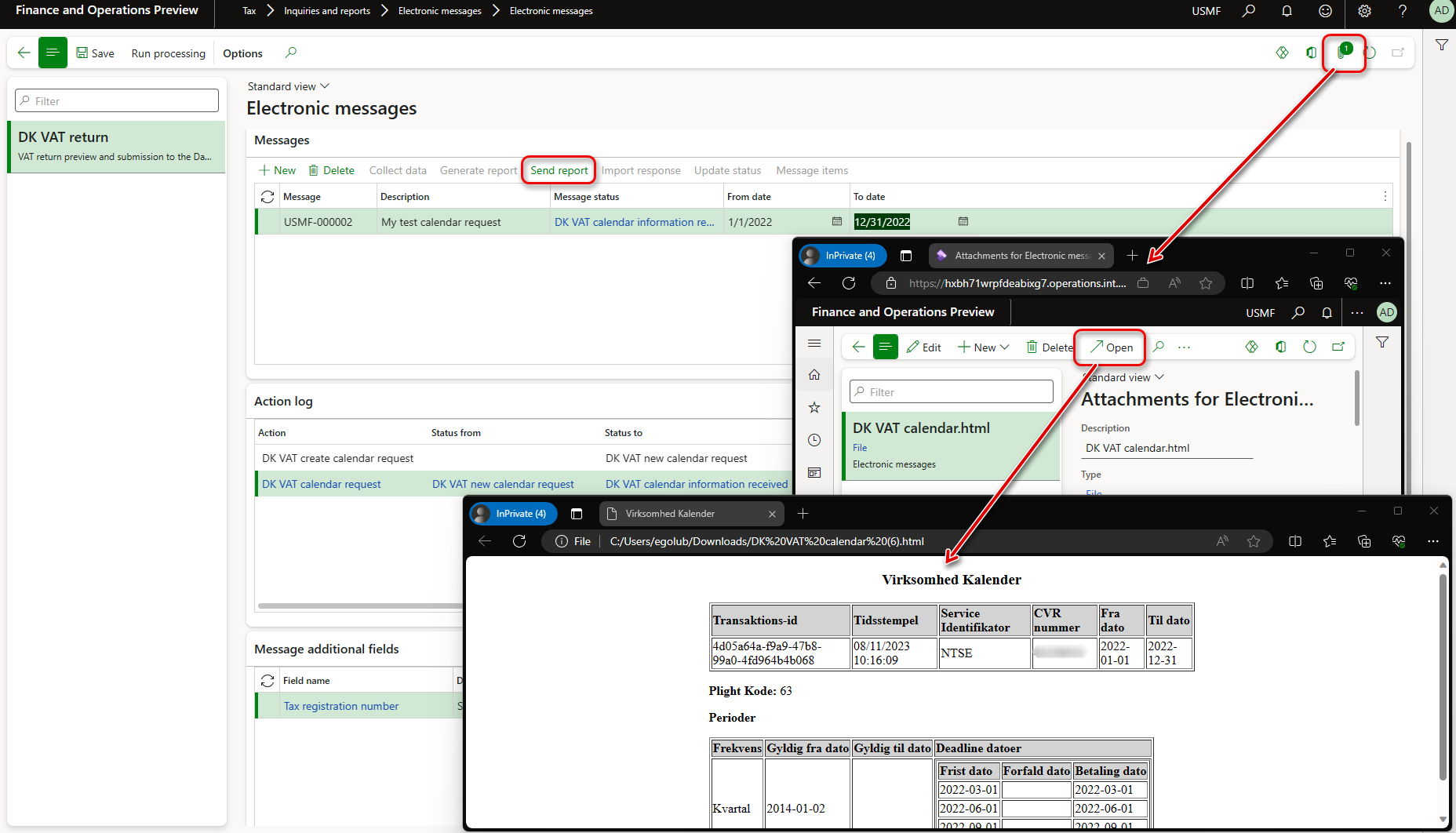 Requesting information about VAT obligation periods from the Danish Tax Agency.