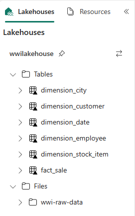 Skjermbilde som viser hvor du finner de opprettede tabellene i Lakehouse Explorer.