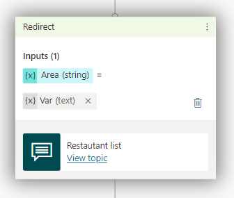 Skjermbilde av redigeringslerretet som viser variabelen som sendes til den omdirigerte noden.