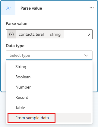 Skjermbilde som viser valg av datatype for en Analyser verdi-node.