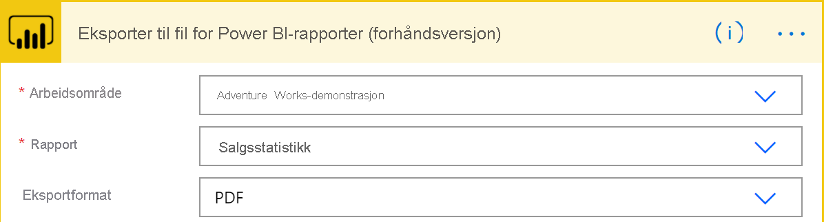 Skjermbilde av eksport til fil for Power BI-rapporter.